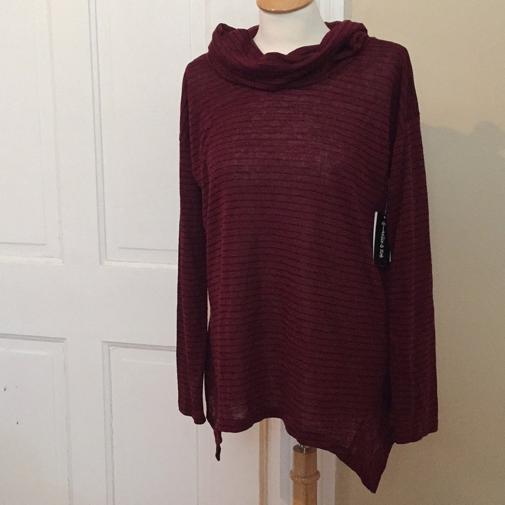 NWT crimson and black cowl neck tunic L